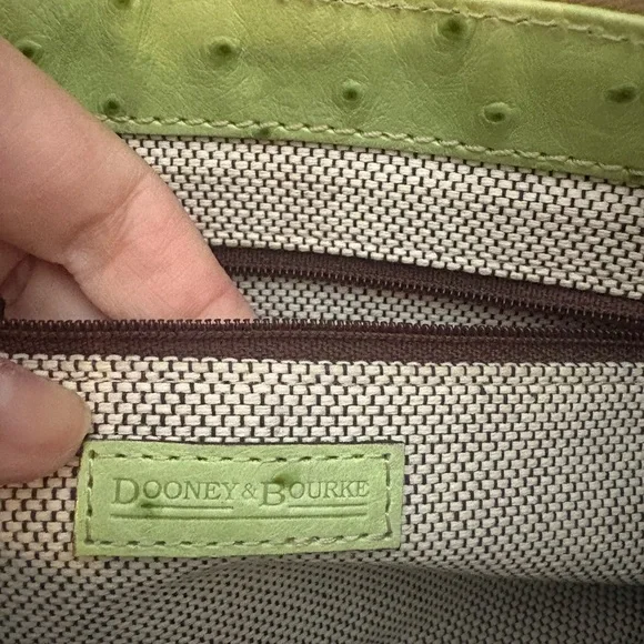 Dooney & Bourke Green Yellow Ostrich Embossed Leather Shoulder Bag Barrel Style - Picture 9 of 12